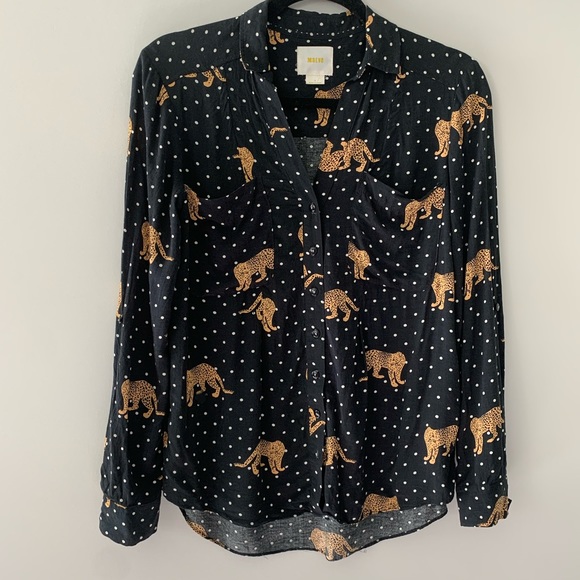 Anthropologie leopard button front rayon blouse M - Picture 3 of 8
